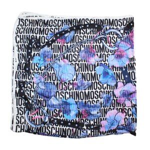 Moschino Silk Scarf Multicolor Floral Treasure Blue Poppy Chains 34" X 35" 90cm